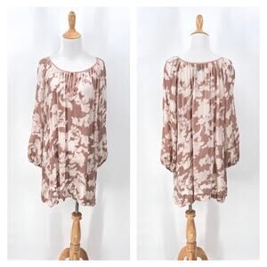 JADE JOHNNY WAS Velvet Burnout Tunic Dress Top Womens Small Tan Rose Sheer